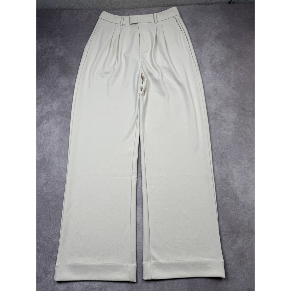 NWT CUTS Essential Pant Womens 8 Beige Bisque Pleated Wide Leg Trousers‎ Stretch